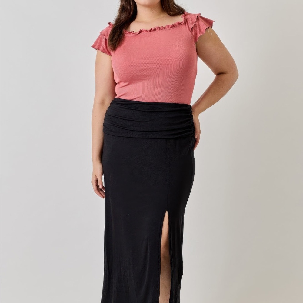Knit Rib Double Ruffle Top - Picture 2 of 6